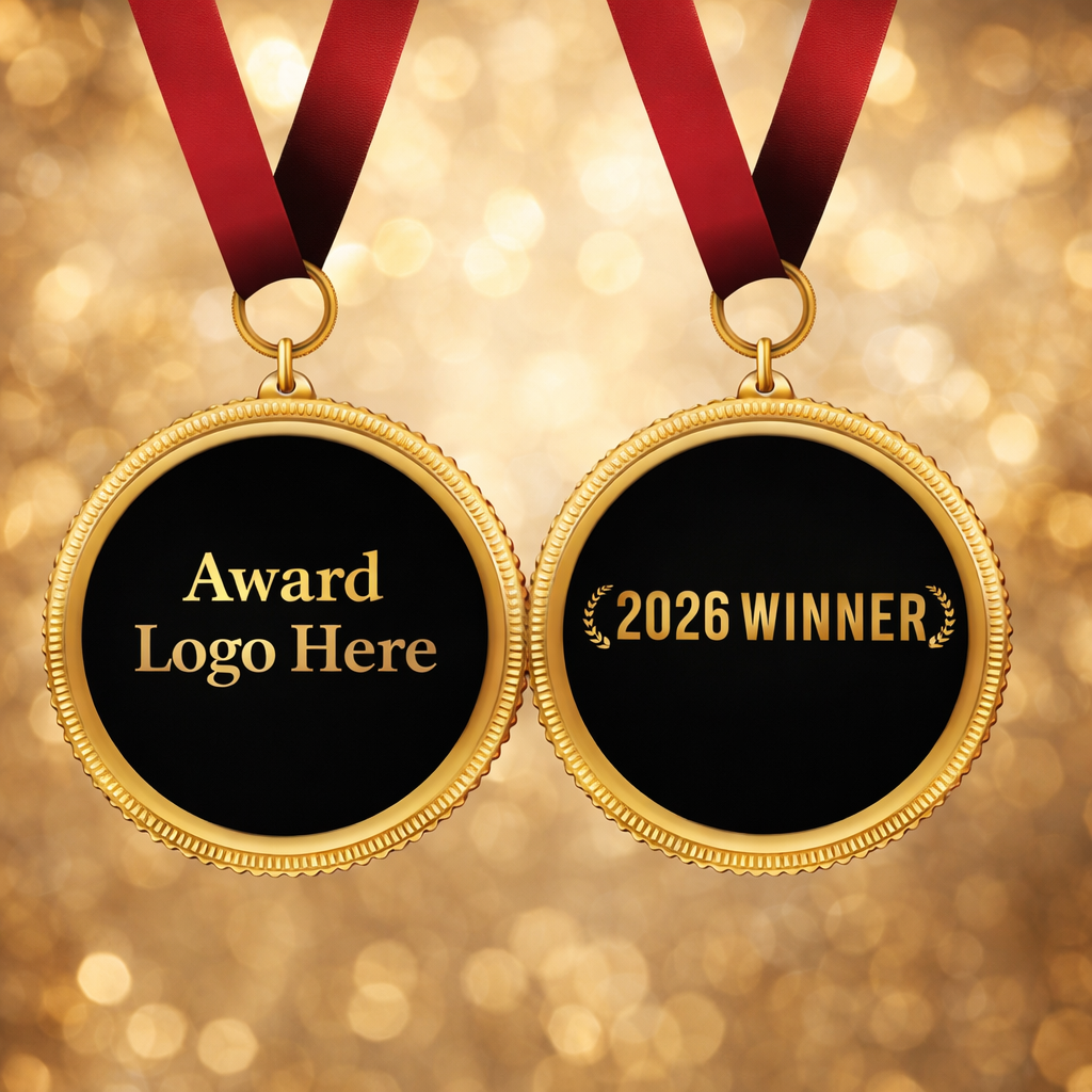 World GM Awards commemorative gold winner medal with ribbon